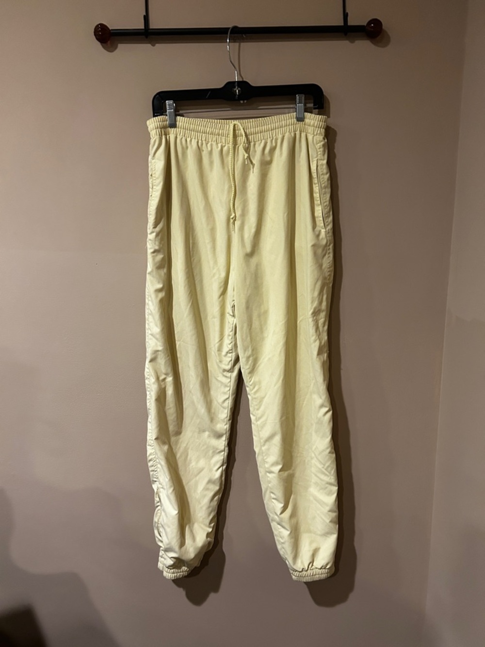 Women's Light Yellow Drawstring Track Joggers Soft Lined Medium